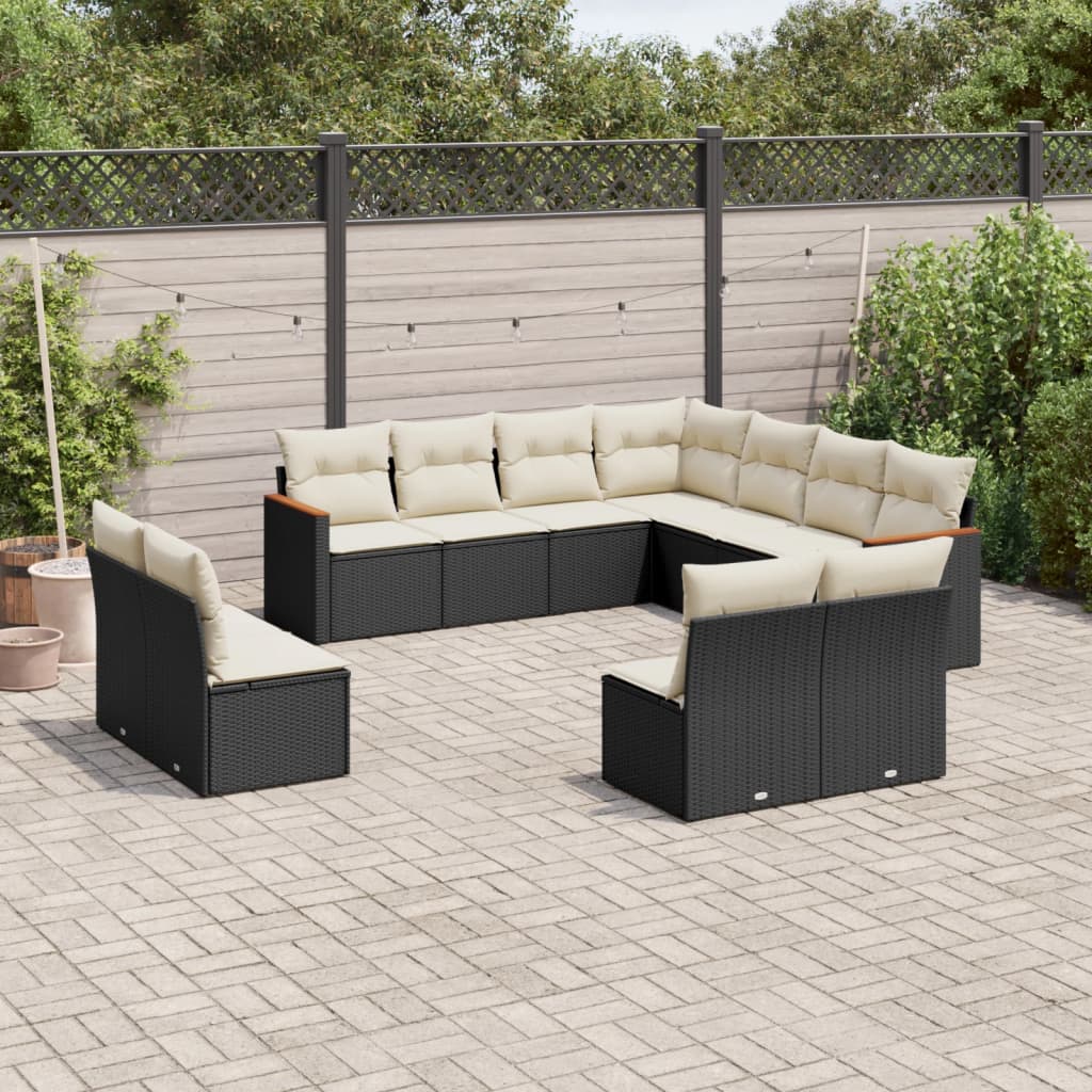 11-dijelni set vrtnih sofa od poliratana s jastucima crni