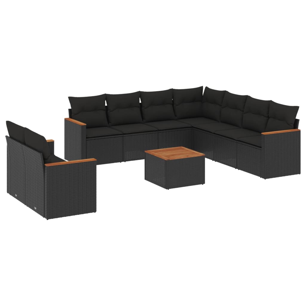 10-dijelni set vrtnih sofa s jastucima crni od poliratana