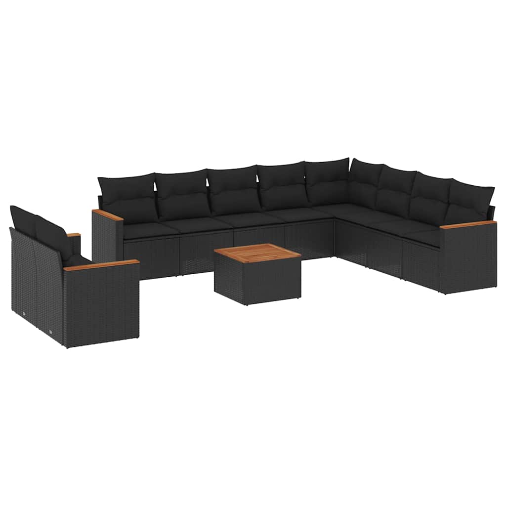 11-dijelni set vrtnih sofa od poliratana s jastucima crni