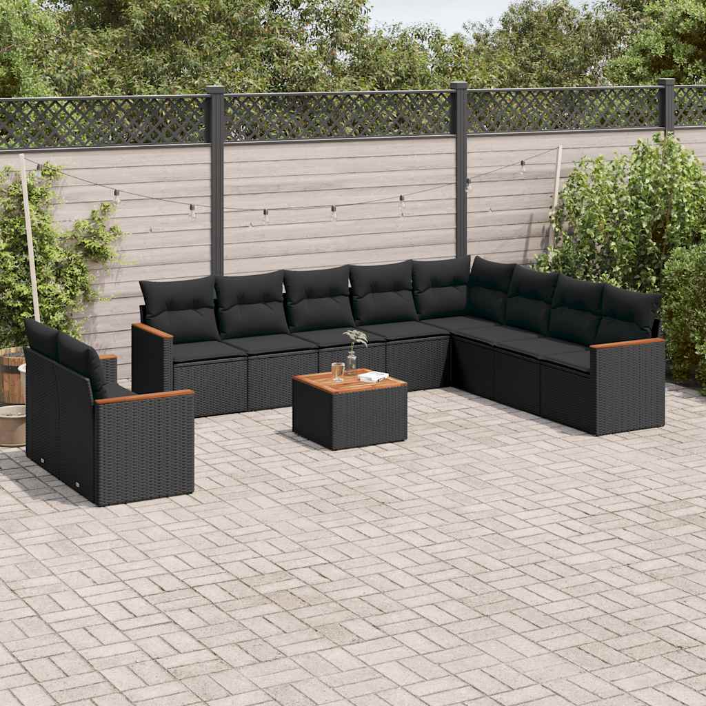11-dijelni set vrtnih sofa od poliratana s jastucima crni