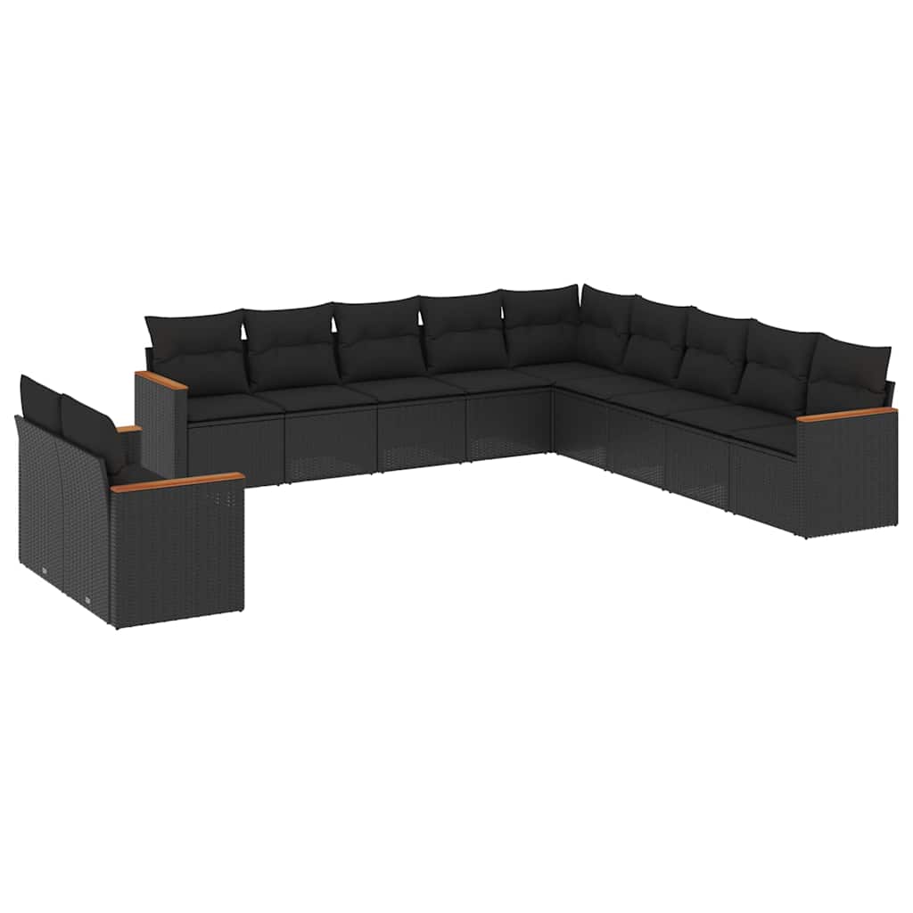 11-dijelni set vrtnih sofa od poliratana s jastucima crni