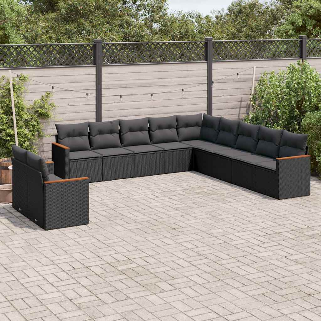 11-dijelni set vrtnih sofa od poliratana s jastucima crni