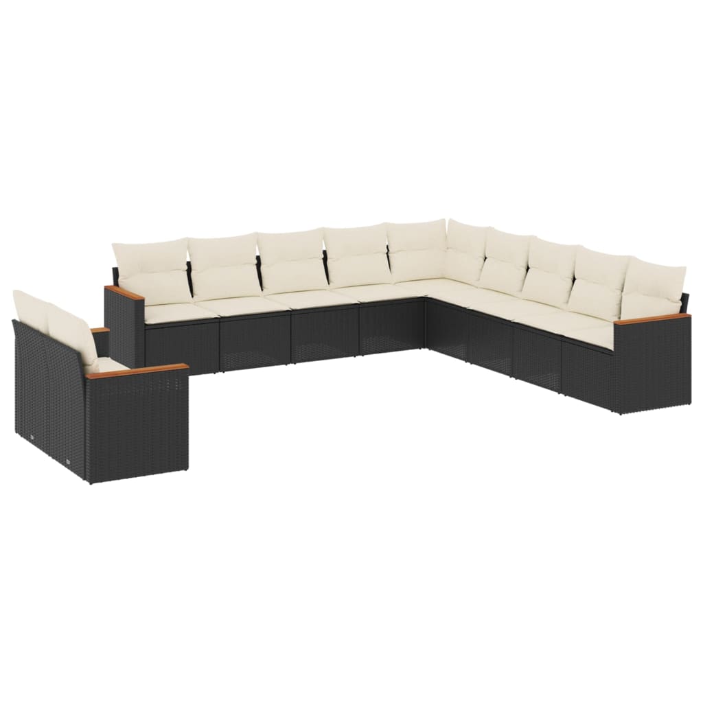 11-dijelni set vrtnih sofa od poliratana s jastucima crni