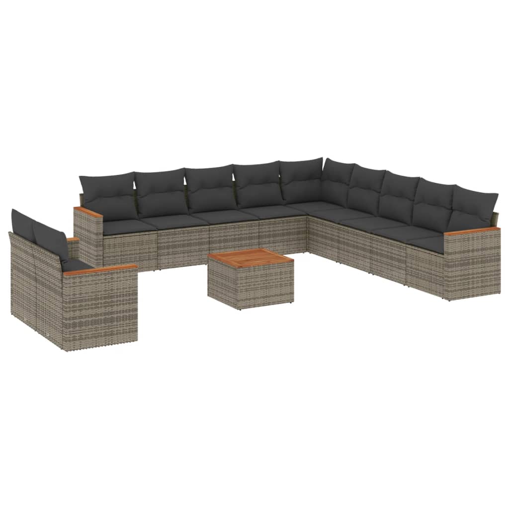12-dijelni set vrtnih sofa od poliratana s jastucima sivi