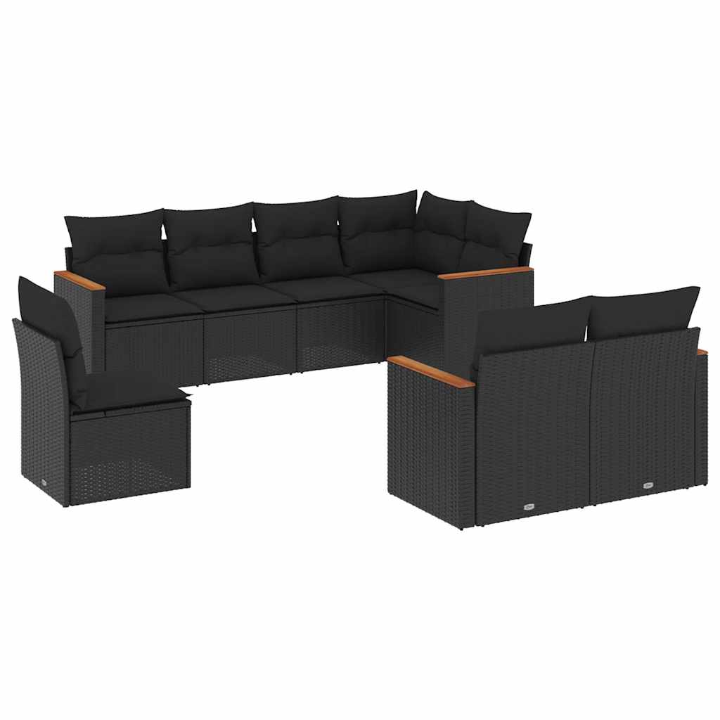 8-dijelni set vrtnih sofa od poliratana s jastucima crni
