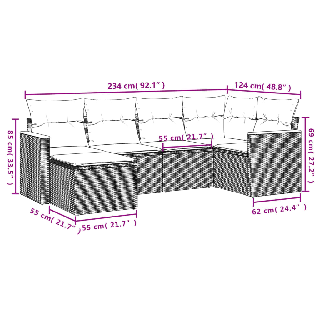 6-dijelni set vrtnih sofa s jastucima crni od poliratana