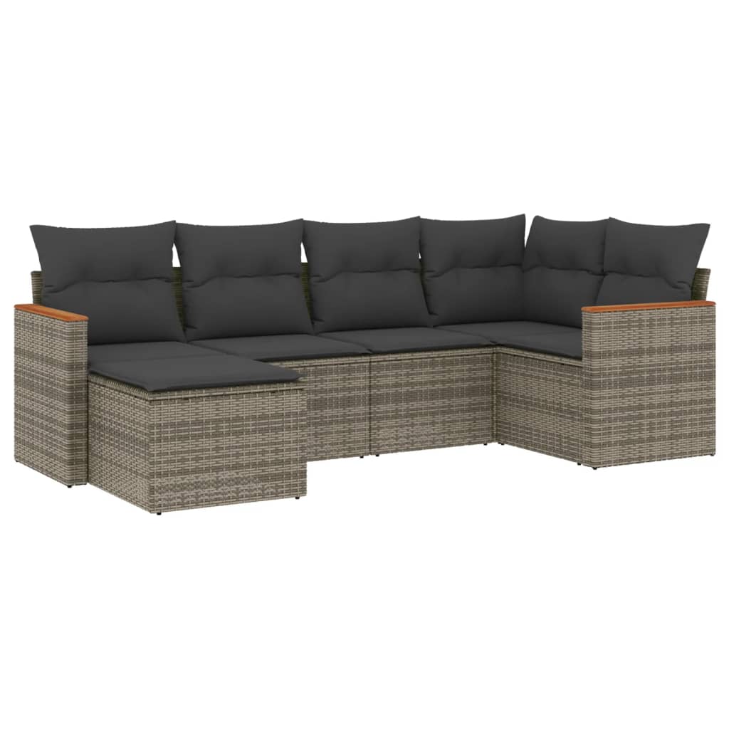 6-dijelni set vrtnih sofa od poliratana s jastucima sivi