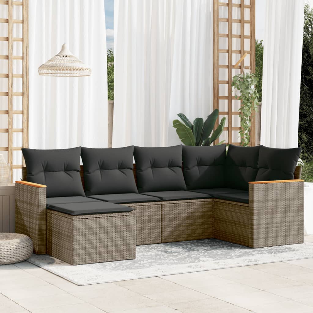 6-dijelni set vrtnih sofa od poliratana s jastucima sivi