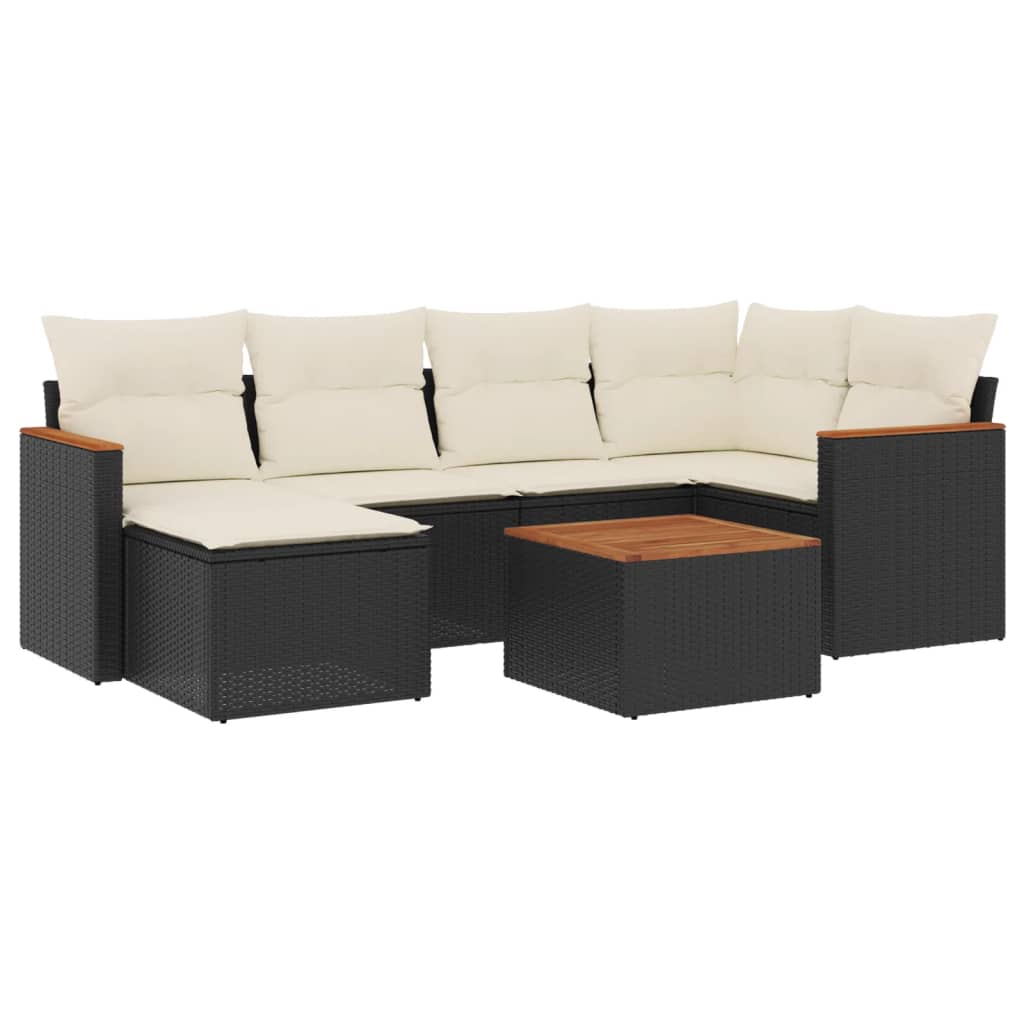 7-dijelni set vrtnih sofa od poliratana s jastucima crni
