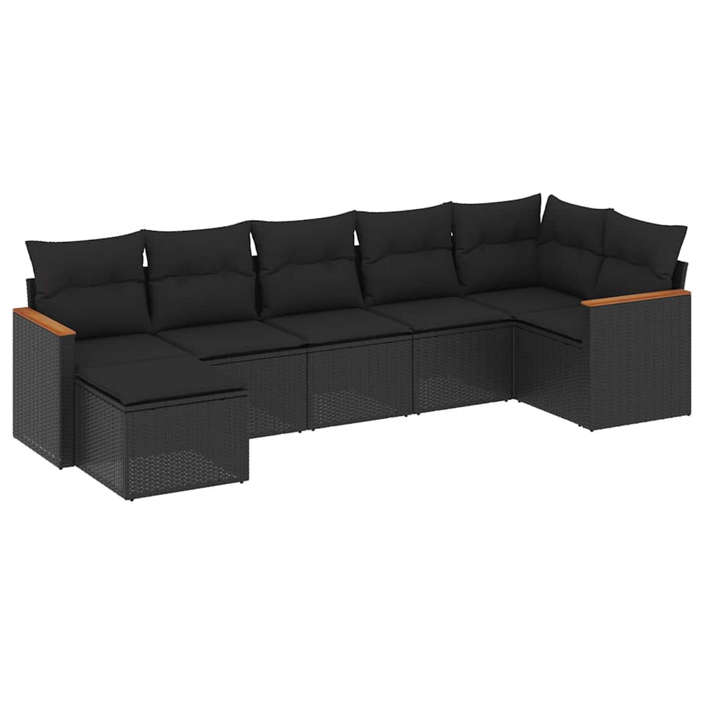 7-dijelni set vrtnih sofa od poliratana s jastucima crni