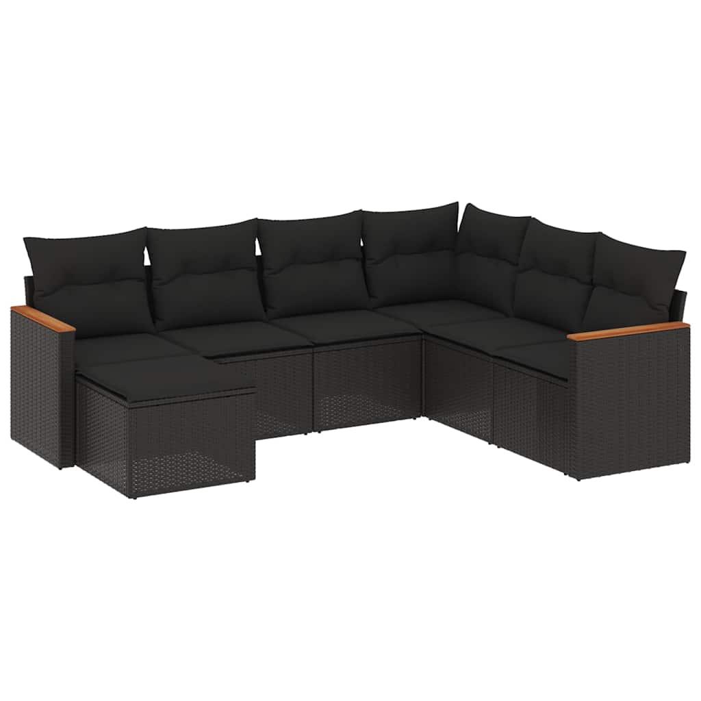 7-dijelni set vrtnih sofa od poliratana s jastucima crni