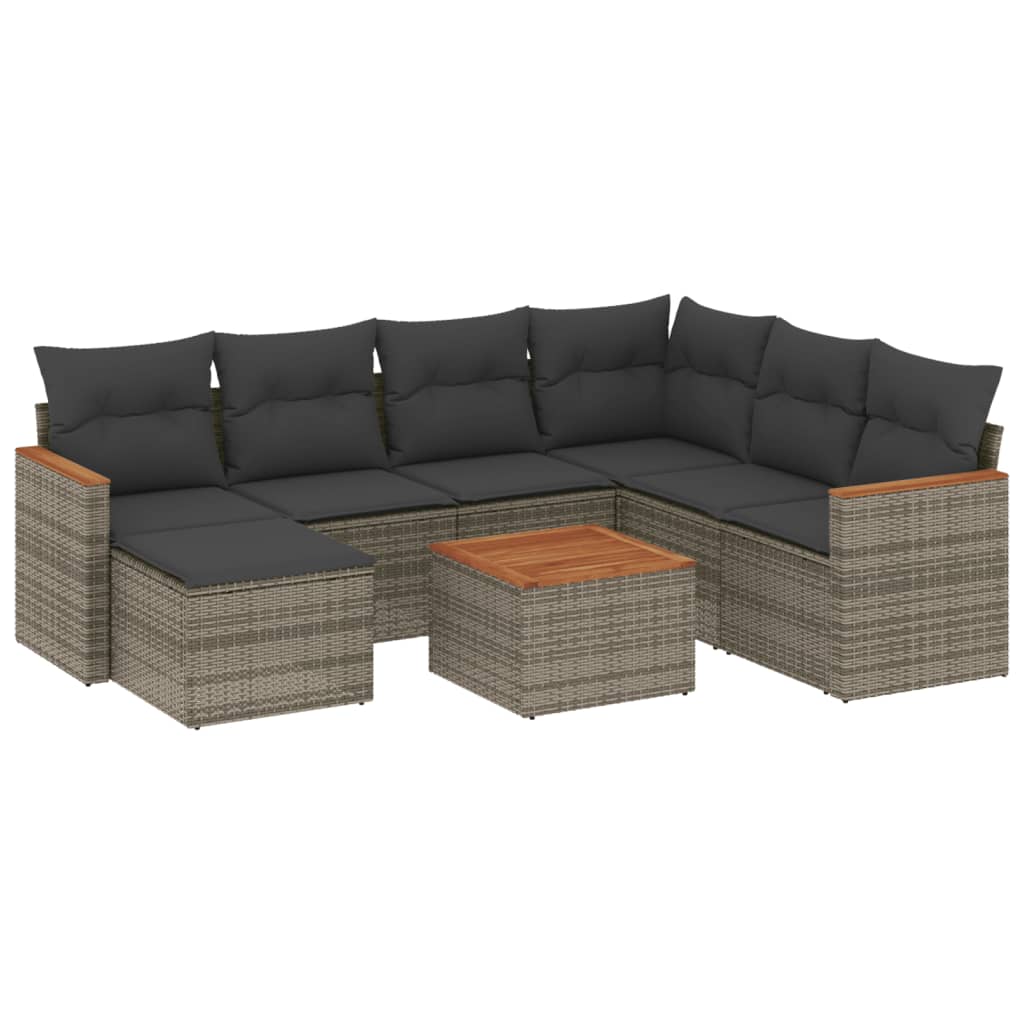 8-dijelni set vrtnih sofa od poliratana s jastucima sivi