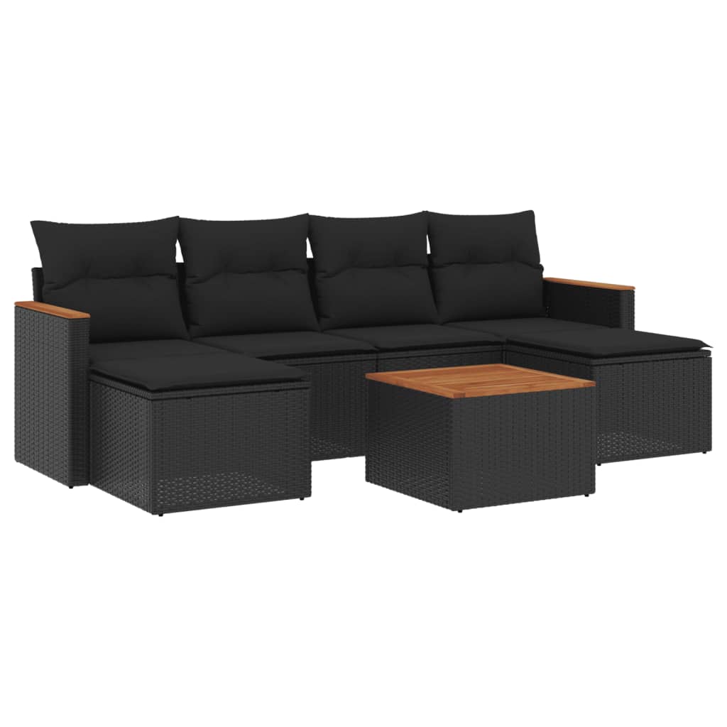 7-dijelni set vrtnih sofa od poliratana s jastucima crni