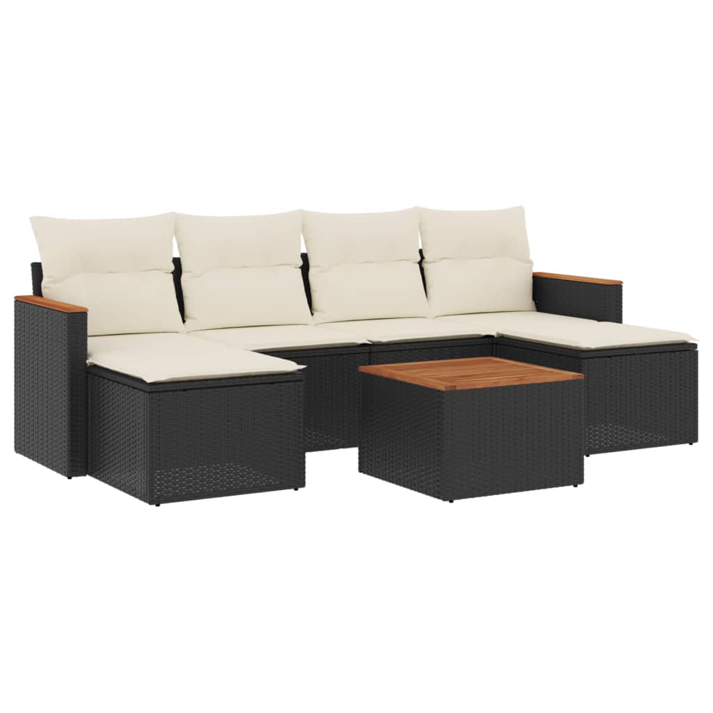 7-dijelni set vrtnih sofa od poliratana s jastucima crni