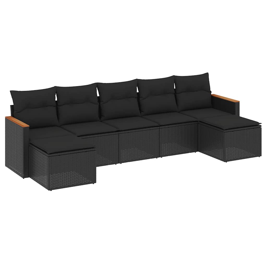 7-dijelni set vrtnih sofa od poliratana s jastucima crni