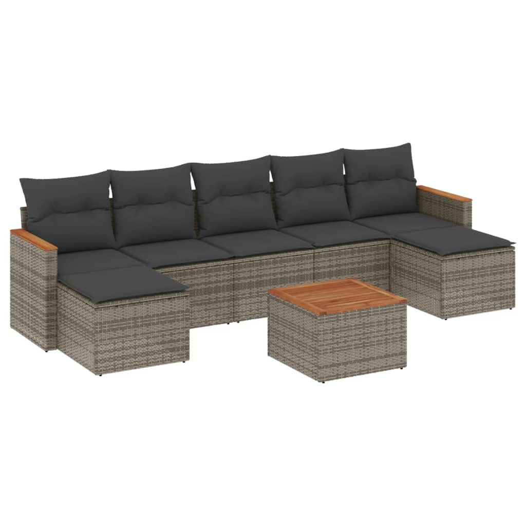 8-dijelni set vrtnih sofa od poliratana s jastucima sivi