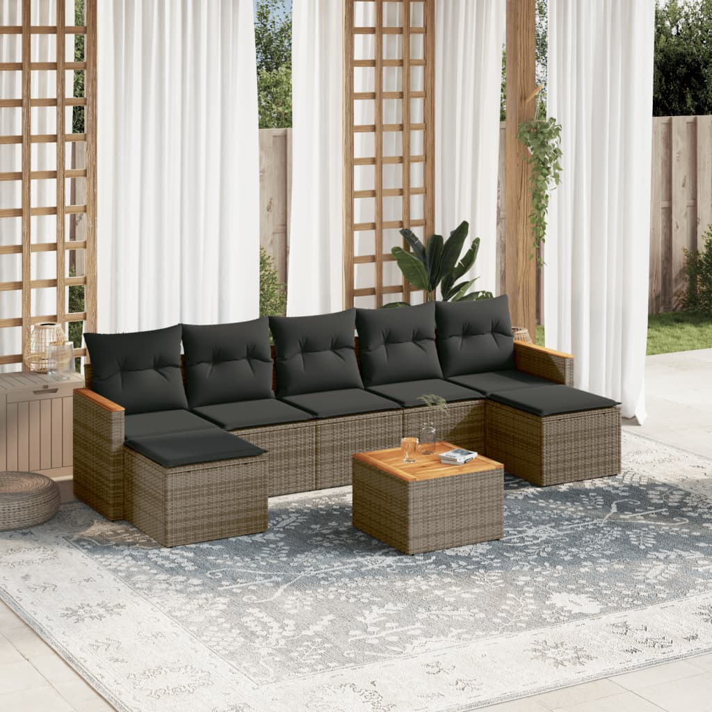 8-dijelni set vrtnih sofa od poliratana s jastucima sivi
