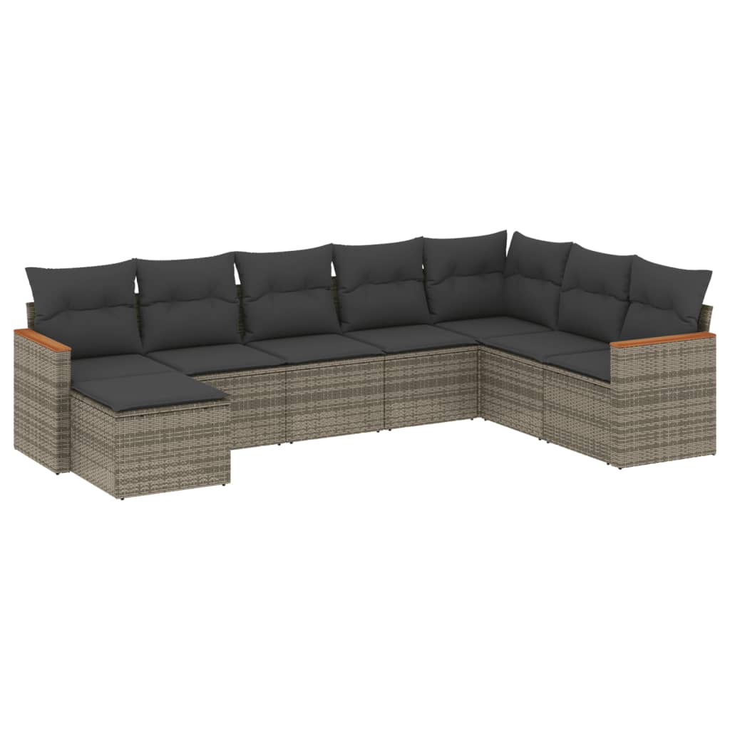 8-dijelni set vrtnih sofa od poliratana s jastucima sivi