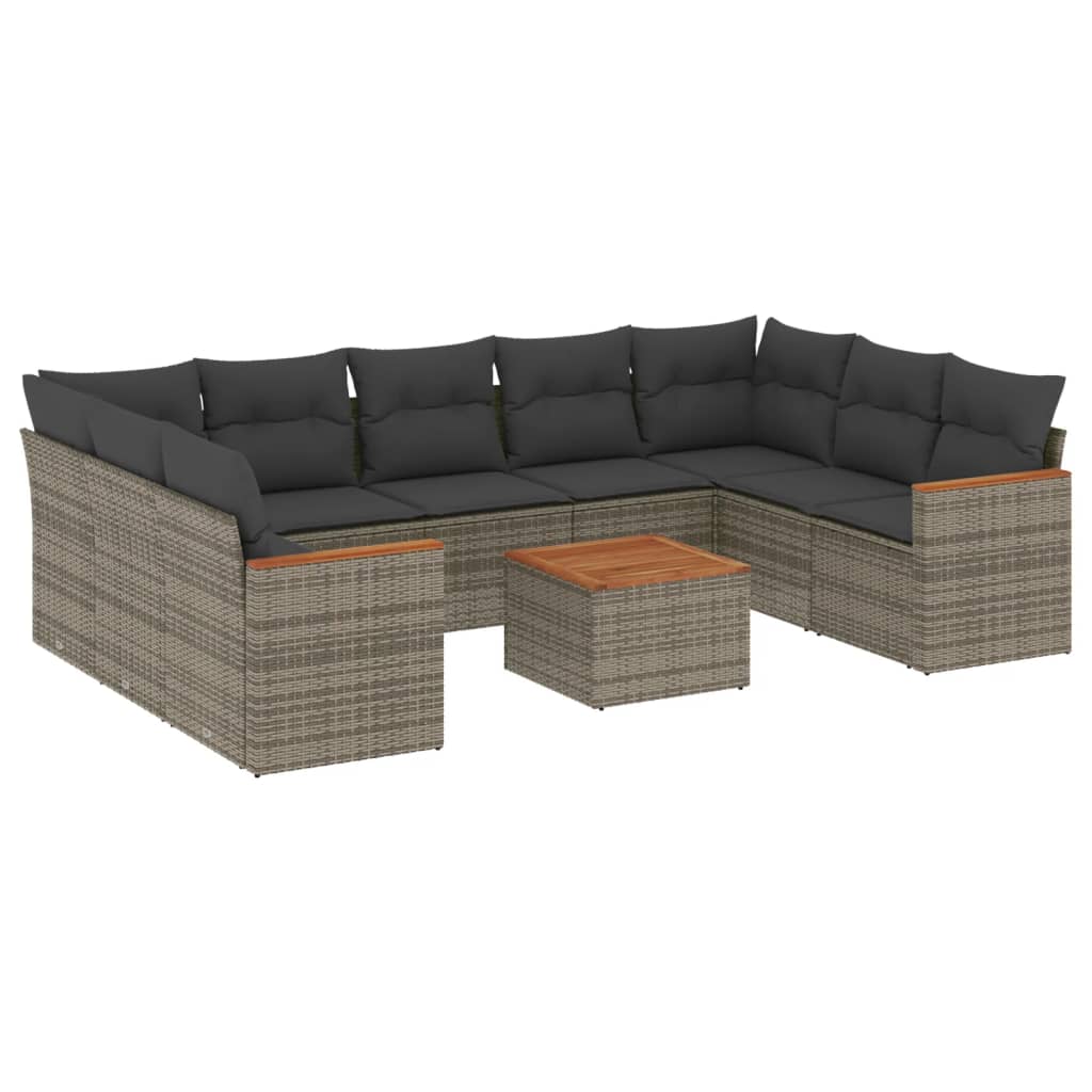 10-dijelni set vrtnih sofa od poliratana s jastucima sivi