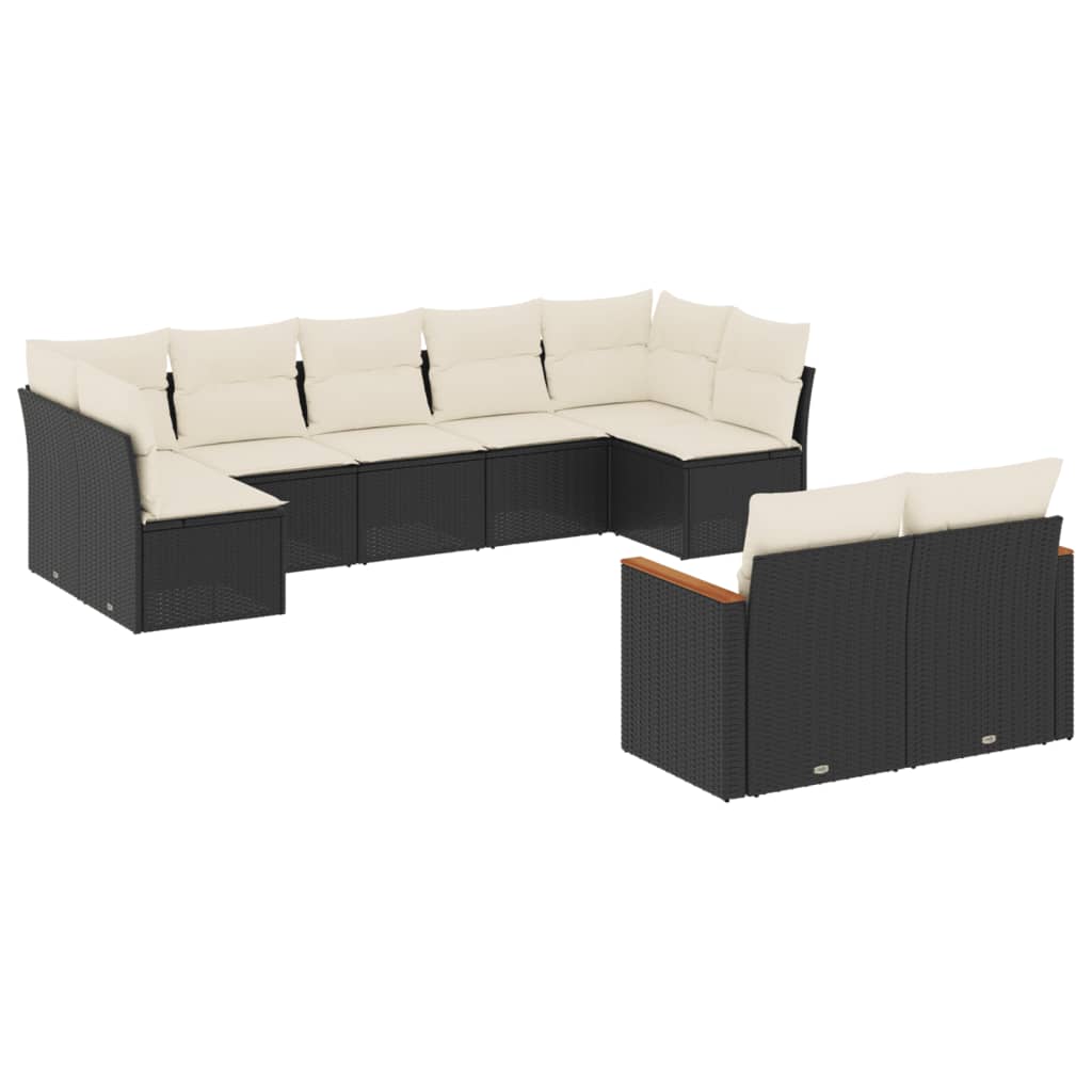 9-dijelni set vrtnih sofa s jastucima crni od poliratana