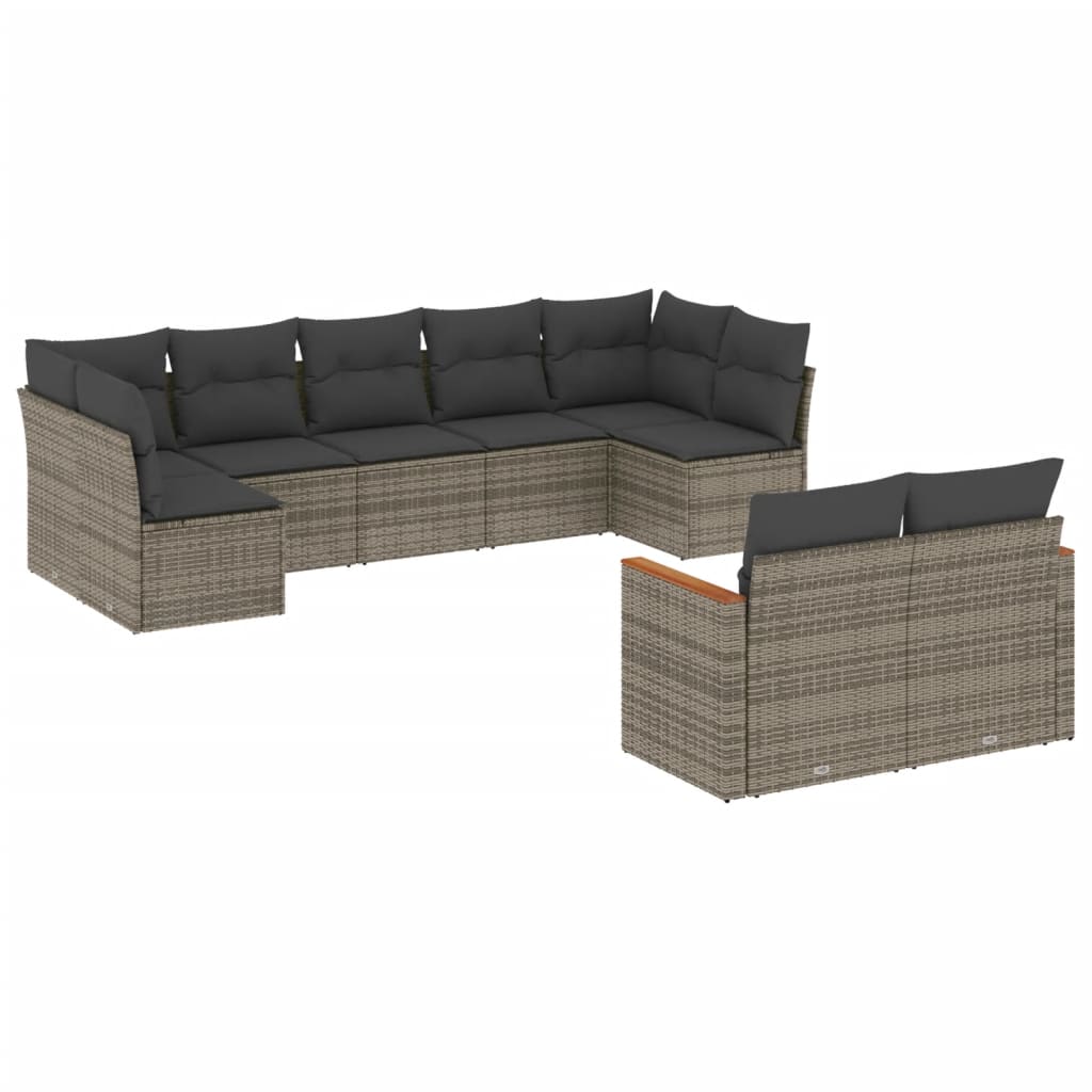 9-dijelni set vrtnih sofa od poliratana s jastucima sivi