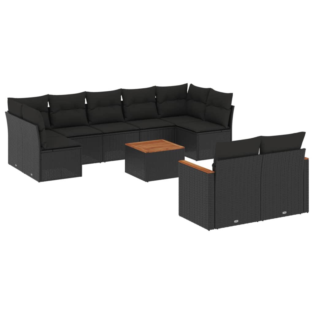 10-dijelni set vrtnih sofa s jastucima crni od poliratana