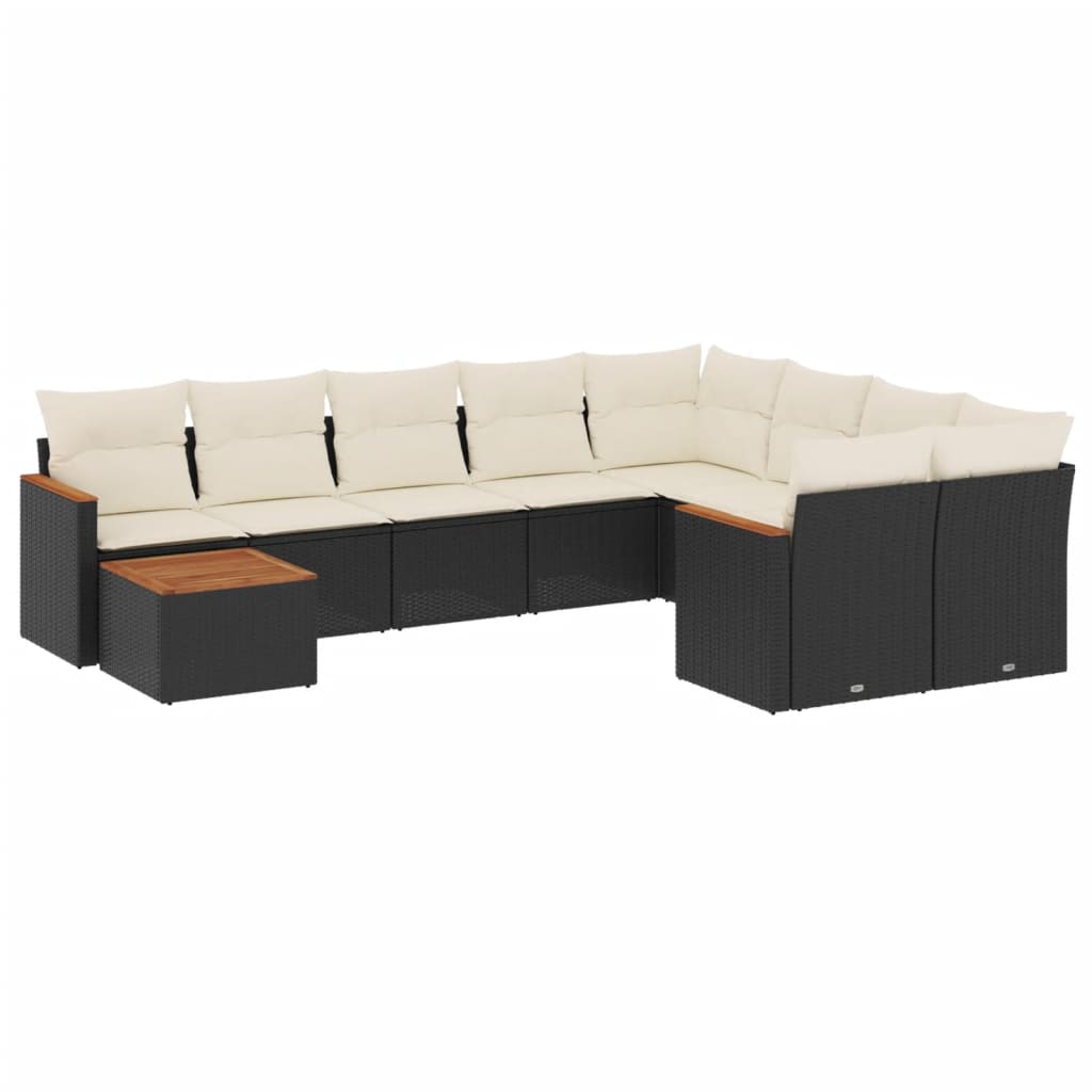 10-dijelni set vrtnih sofa s jastucima crni od poliratana