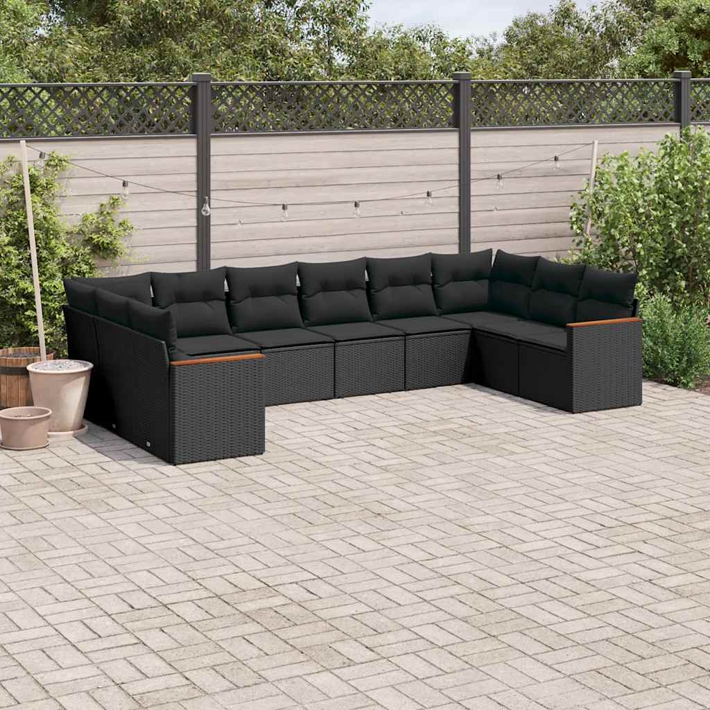 10-dijelni set vrtnih sofa s jastucima crni od poliratana