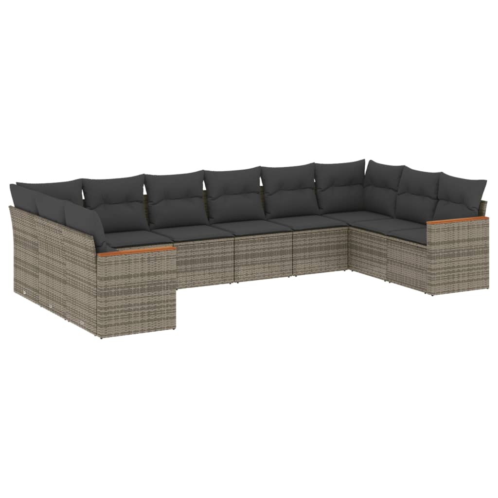 10-dijelni set vrtnih sofa od poliratana s jastucima sivi