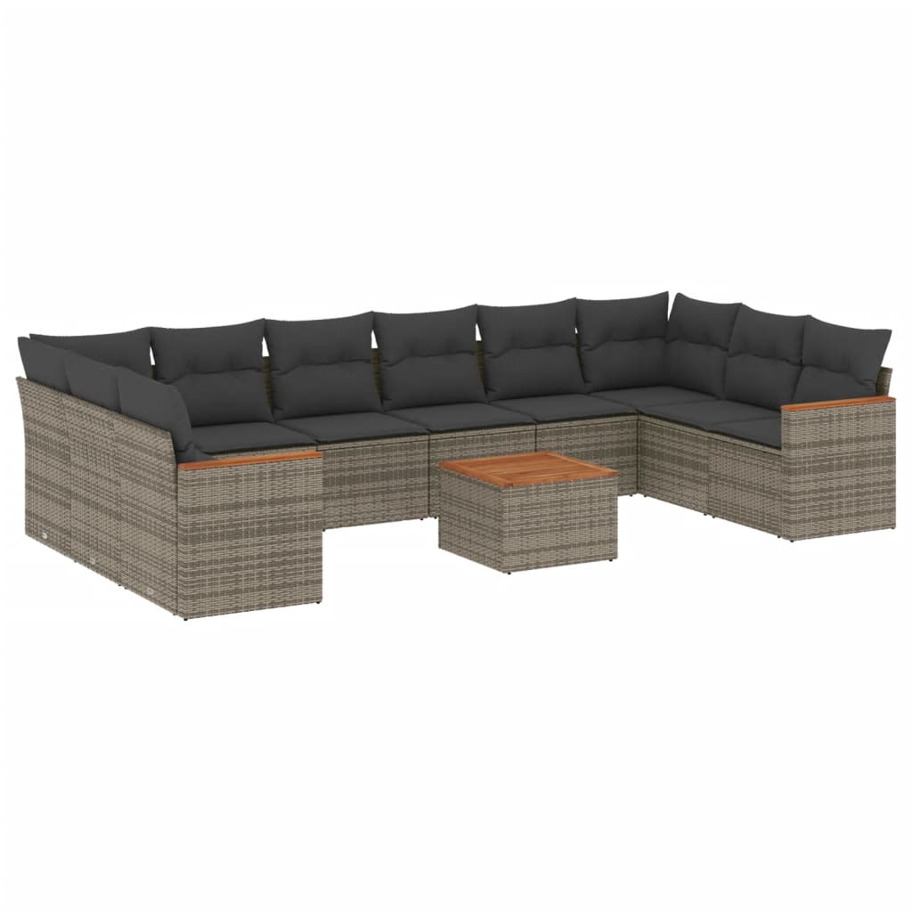 11-dijelni set vrtnih sofa od poliratana s jastucima sivi