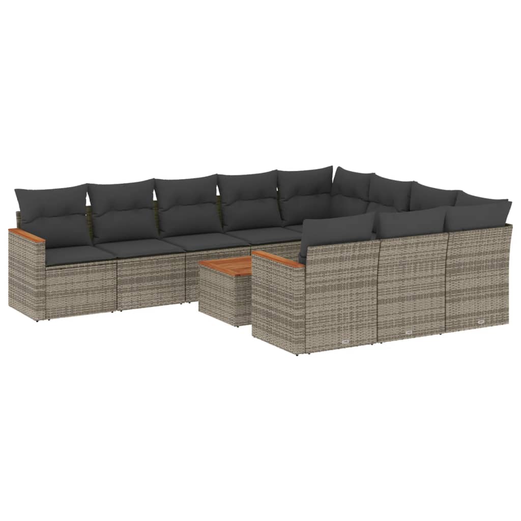 11-dijelni set vrtnih sofa od poliratana s jastucima sivi