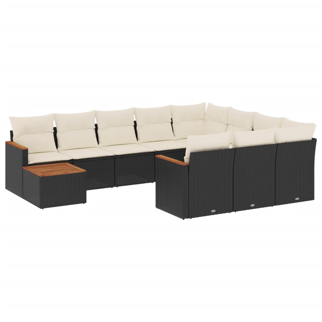 11-dijelni set vrtnih sofa od poliratana s jastucima crni