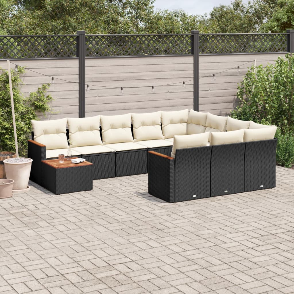 11-dijelni set vrtnih sofa od poliratana s jastucima crni