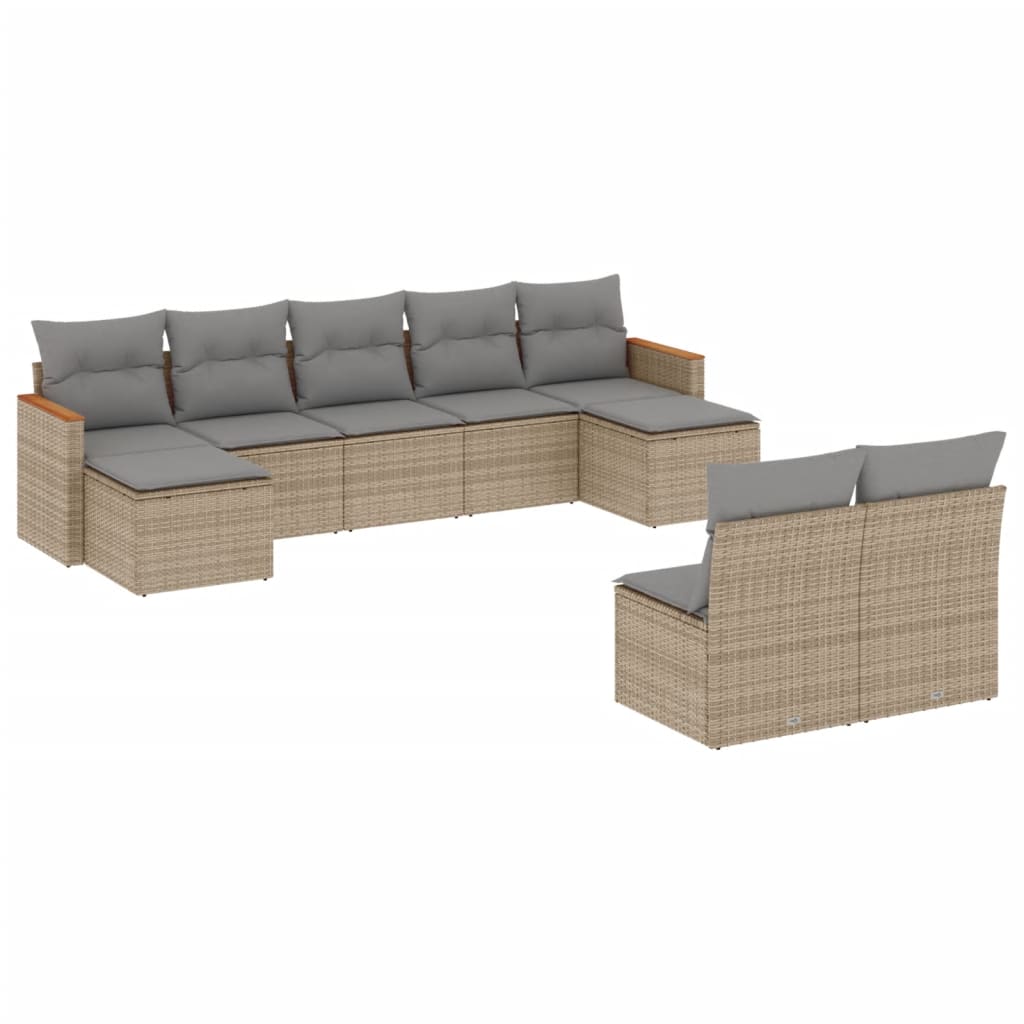 9-dijelni set vrtnih sofa s jastucima bež od poliratana