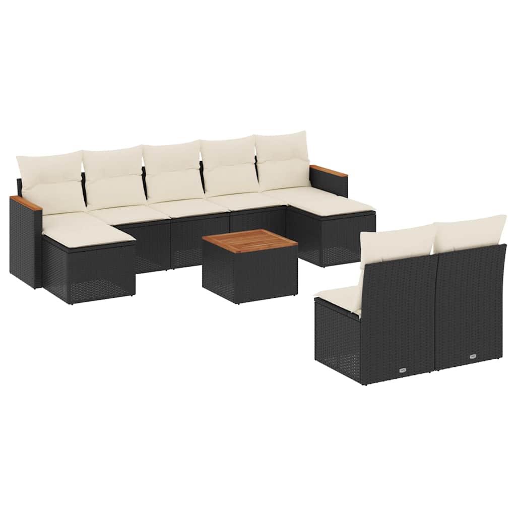 10-dijelni set vrtnih sofa s jastucima crni od poliratana