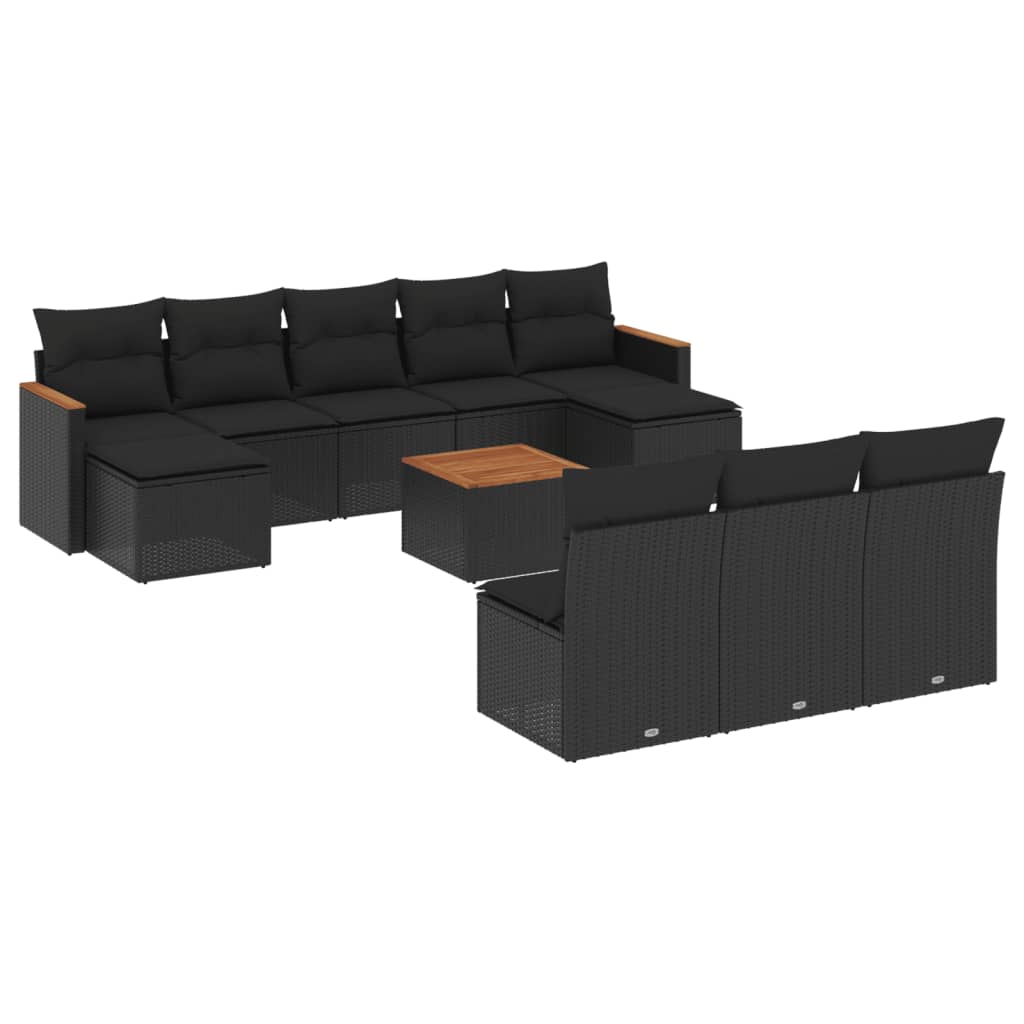 11-dijelni set vrtnih sofa od poliratana s jastucima crni