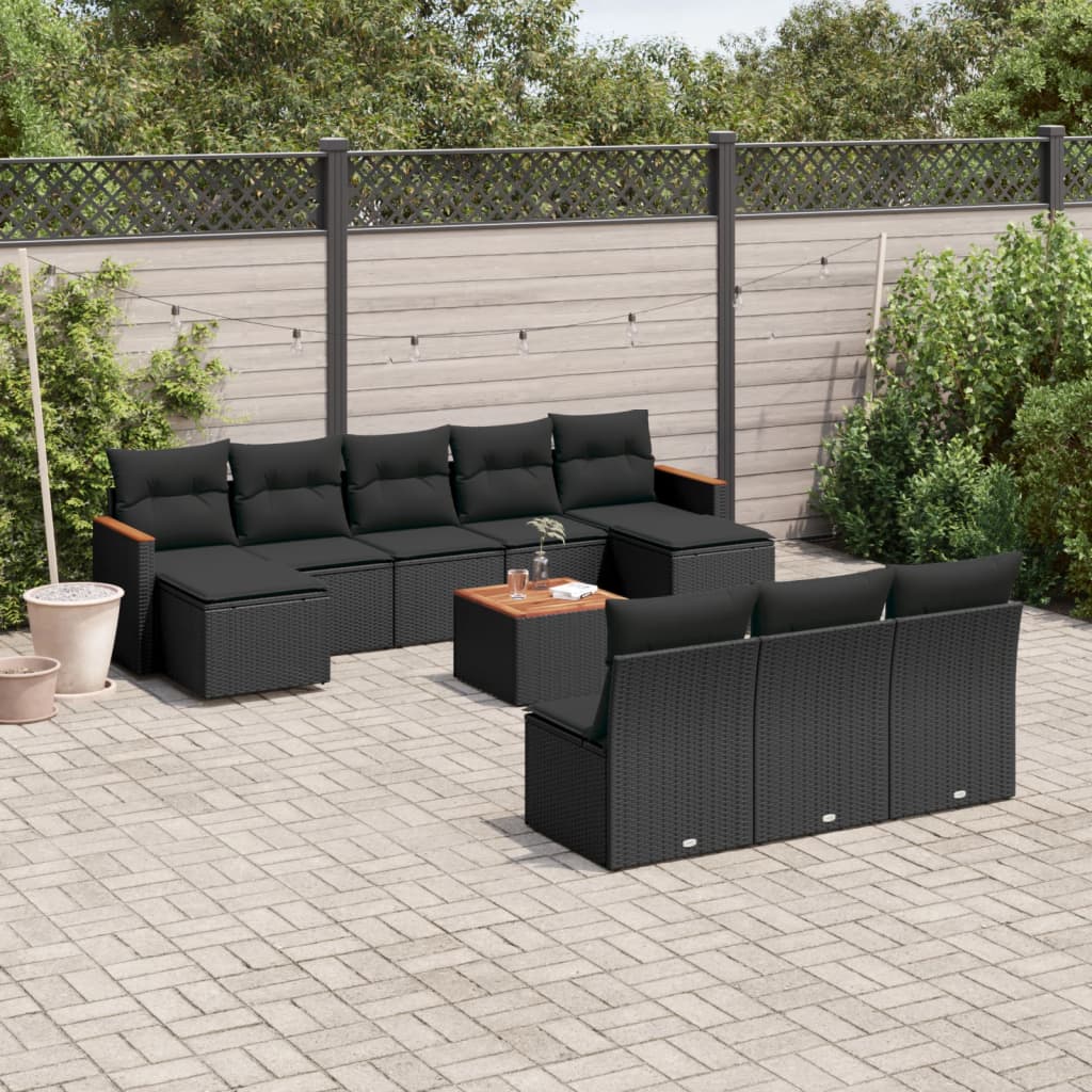 11-dijelni set vrtnih sofa od poliratana s jastucima crni