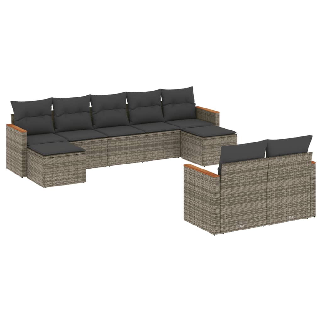 9-dijelni set vrtnih sofa od poliratana s jastucima sivi