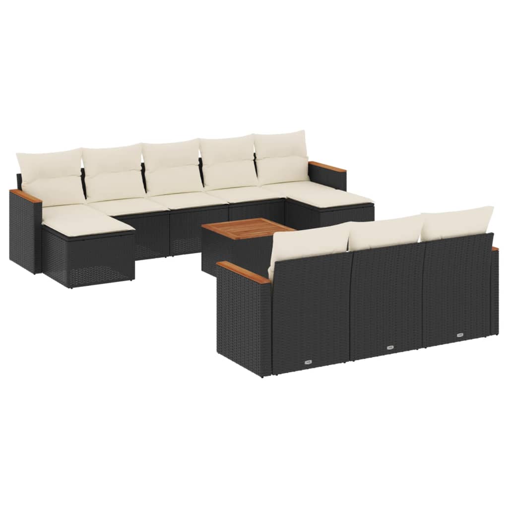 11-dijelni set vrtnih sofa od poliratana s jastucima crni