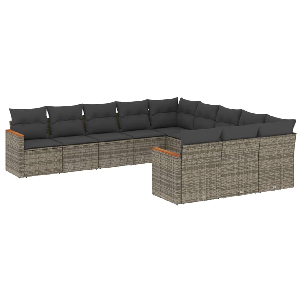 11-dijelni set vrtnih sofa od poliratana s jastucima sivi