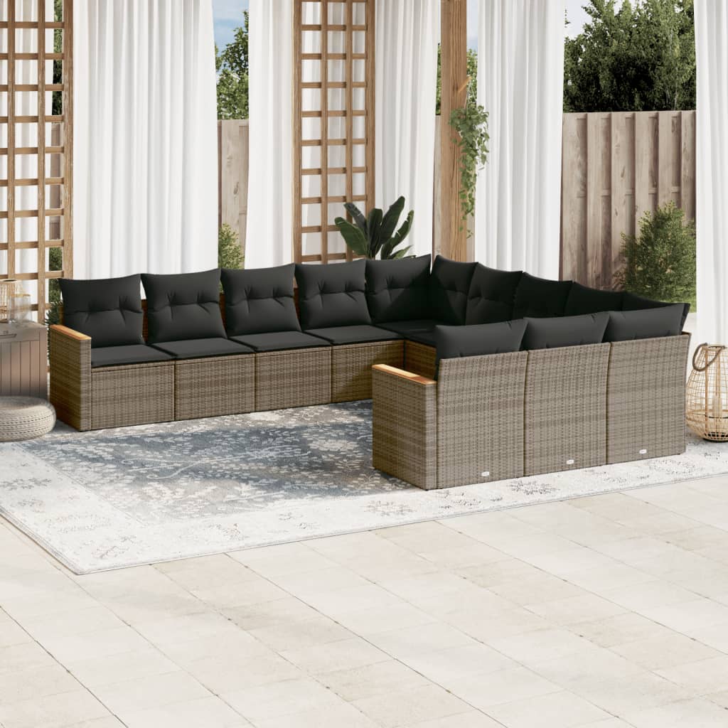 11-dijelni set vrtnih sofa od poliratana s jastucima sivi