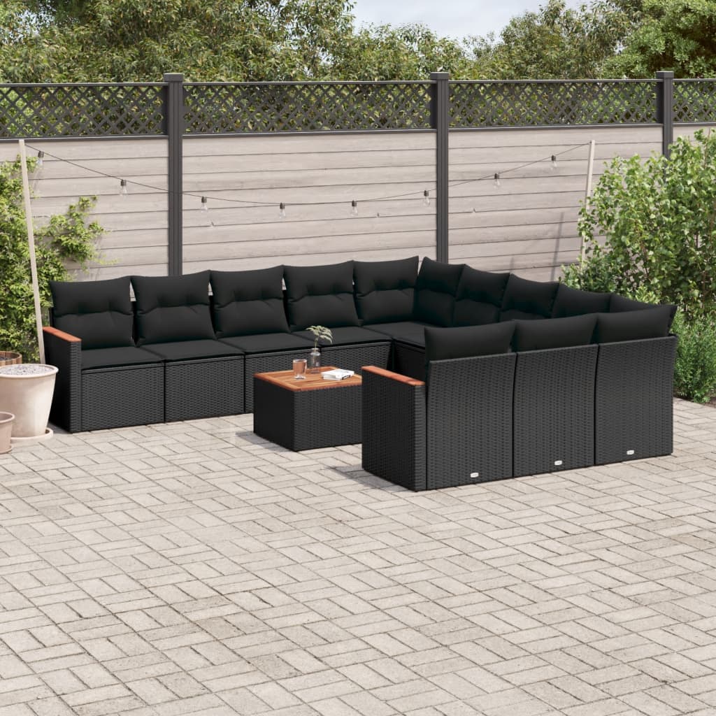 12-dijelni set vrtnih sofa od poliratana s jastucima crni