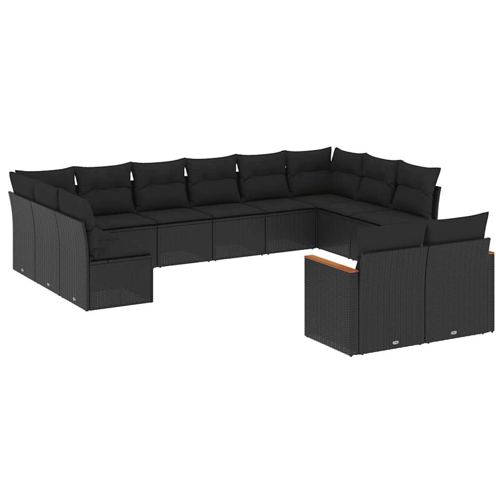12-dijelni set vrtnih sofa od poliratana s jastucima crni