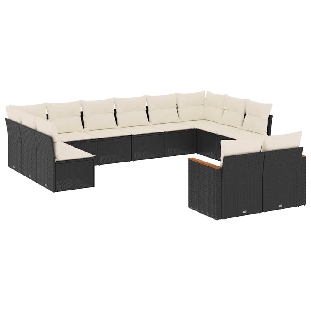12-dijelni set vrtnih sofa od poliratana s jastucima crni