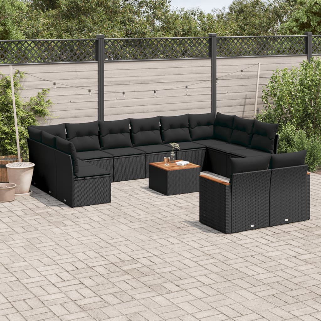 13-dijelni set vrtnih sofa s jastucima poliratan crni