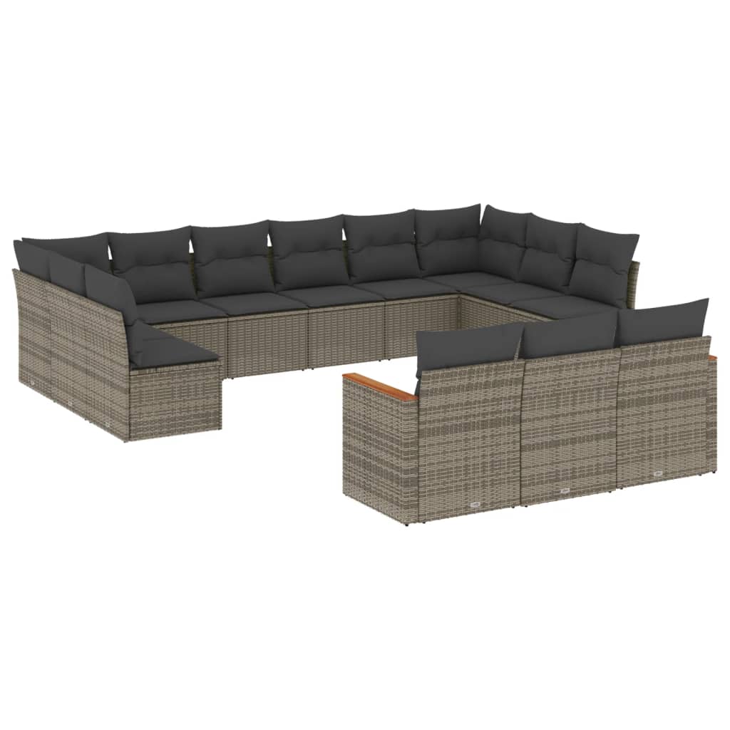 13-dijelni set vrtnih sofa od poliratana s jastucima sivi
