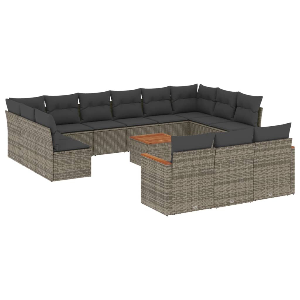 14-dijelni set vrtnih sofa od poliratana s jastucima sivi