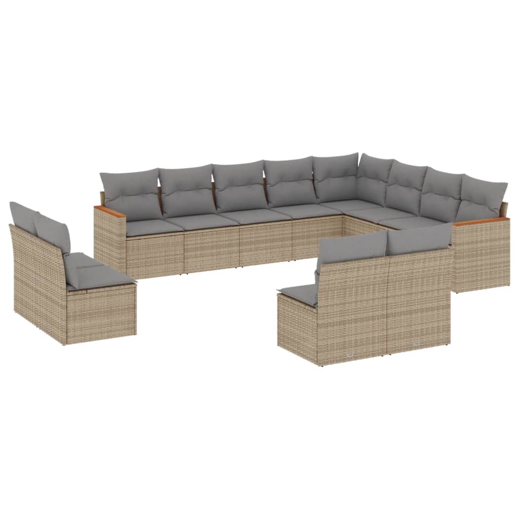 12-dijelni set vrtnih sofa od poliratana s jastucima bež