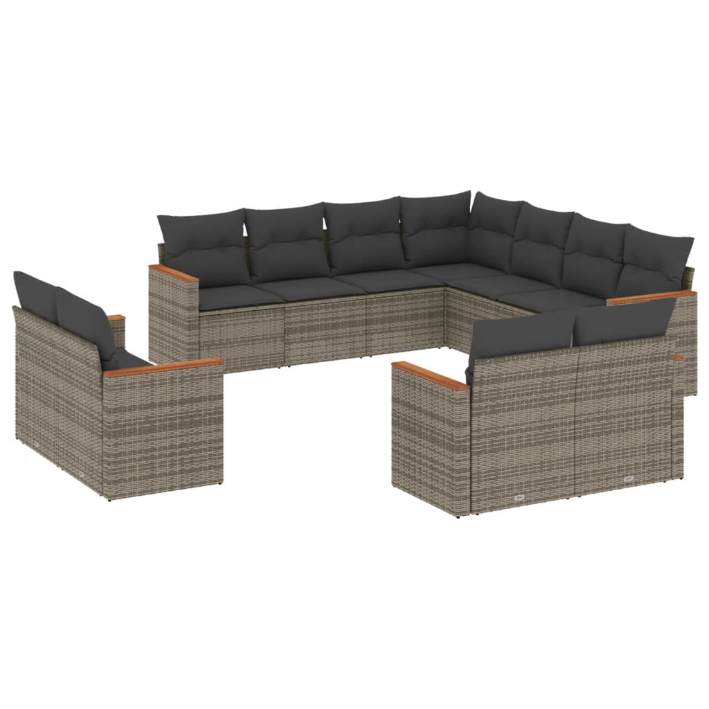 11-dijelni set vrtnih sofa od poliratana s jastucima sivi