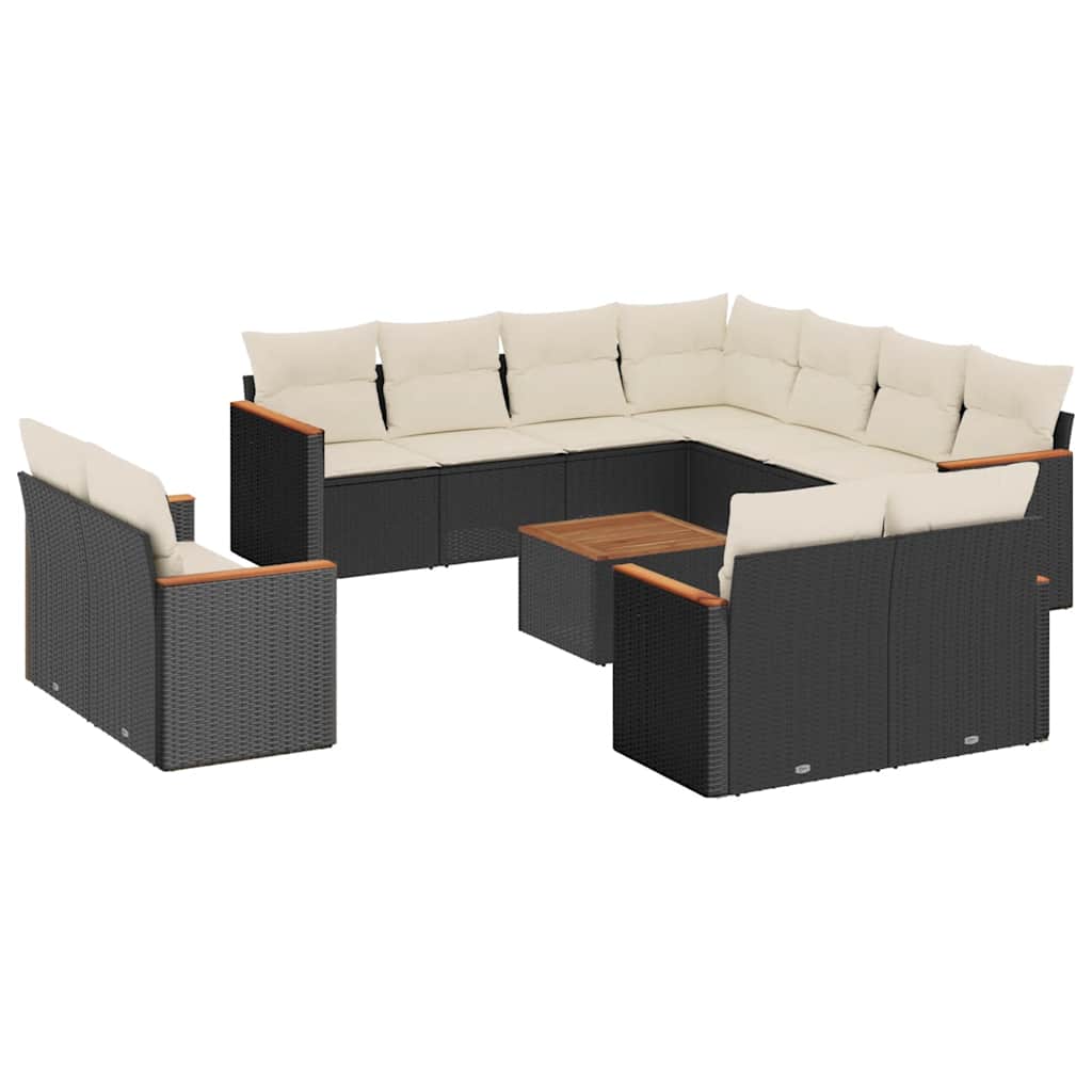 12-dijelni set vrtnih sofa od poliratana s jastucima crni